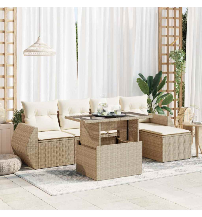 Salon de jardin avec coussins 6 pcs beige résine tressée | Mobilier & Déco