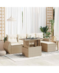 Salon de jardin avec coussins 6 pcs beige résine tressée | Mobilier & Déco