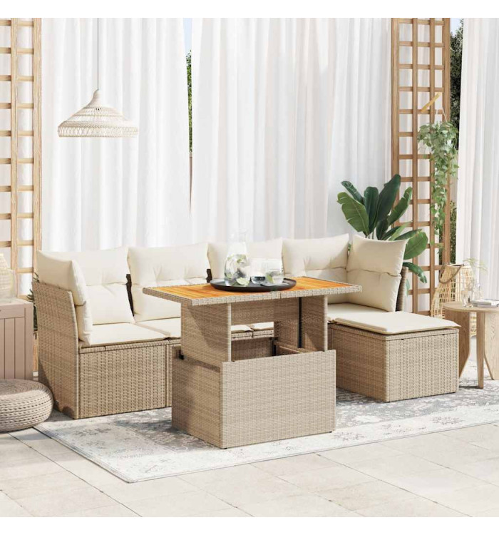 Salon de jardin avec coussins 6 pcs beige résine tressée | Mobilier & Déco