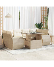 Salon de jardin avec coussins 7 pcs beige résine tressée | Mobilier & Déco
