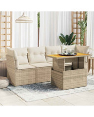 Salon de jardin avec coussins 5 pcs beige résine tressée | Mobilier & Déco
