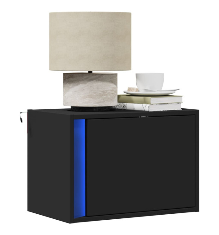Tables de chevet murales avec lumières LED 2 pcs noir | Mobilier & Déco