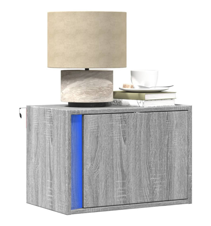 Table de chevet murale avec lumières LED sonoma gris | Mobilier & Déco