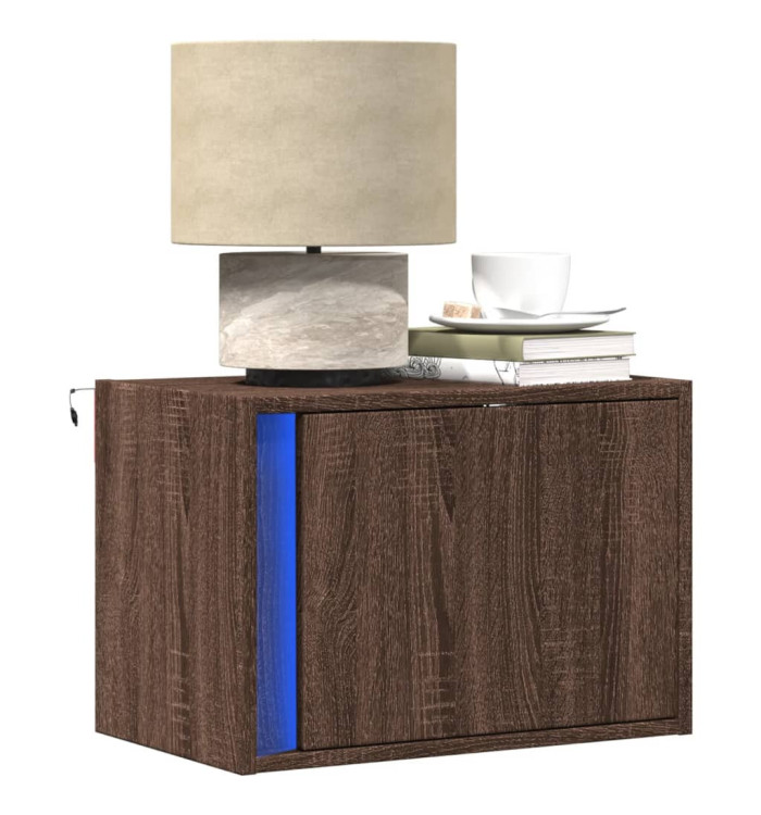 Table de chevet murale avec lumières LED chêne marron | Mobilier & Déco