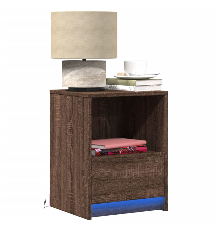 Armoire de chevet et lumières LED chêne marron bois ingénierie | Mobilier & Déco