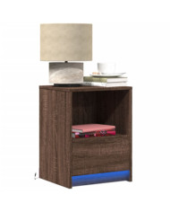 Armoire de chevet et lumières LED chêne marron bois ingénierie | Mobilier & Déco