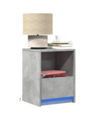 Armoire de chevet et lumières LED gris béton bois d'ingénierie | Mobilier & Déco