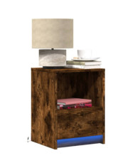 Armoire de chevet et lumières LED chêne fumé bois d'ingénierie | Mobilier & Déco