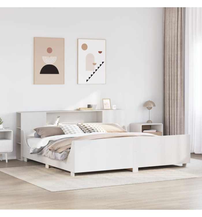 Cadre de lit sans matelas blanc 200x200 cm bois massif de pin | Mobilier & Déco