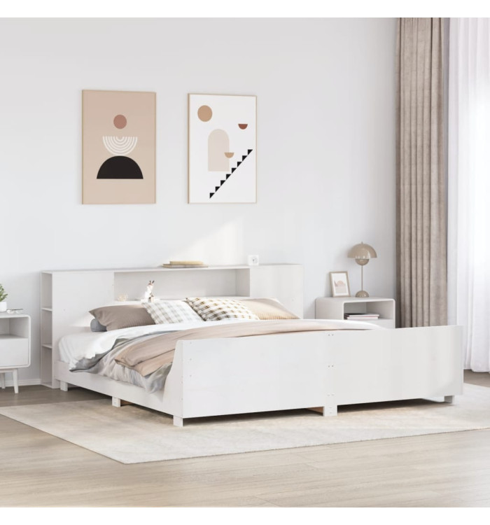 Cadre de lit sans matelas blanc 200x200 cm bois massif de pin | Mobilier & Déco
