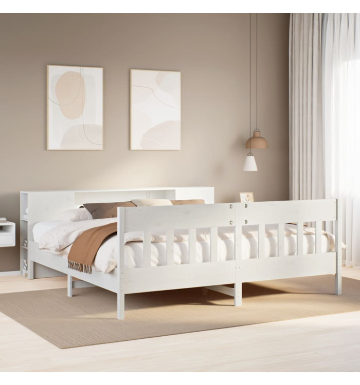 Lit bibliothèque sans matelas blanc 180x200 cm bois pin massif | Mobilier & Déco