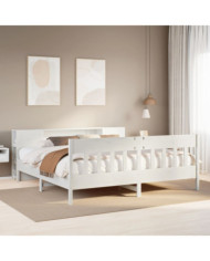 Lit bibliothèque sans matelas blanc 180x200 cm bois pin massif | Mobilier & Déco