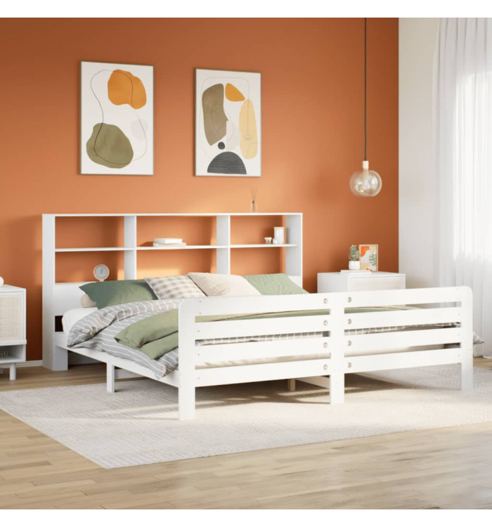 Cadre de lit sans matelas blanc 200x200 cm bois massif de pin | Mobilier & Déco