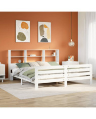 Cadre de lit sans matelas blanc 200x200 cm bois massif de pin | Mobilier & Déco