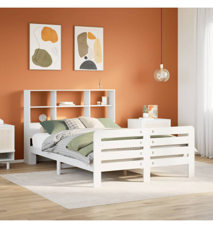 Cadre de lit sans matelas blanc 135x190 cm bois de pin massif | Mobilier & Déco
