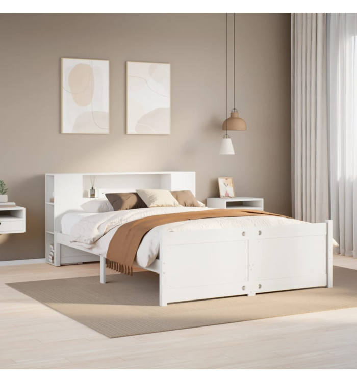 Lit bibliothèque sans matelas blanc 160x200 cm bois pin massif | Mobilier & Déco