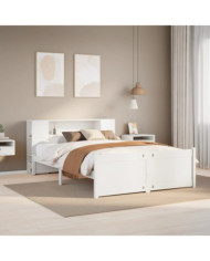 Lit bibliothèque sans matelas blanc 160x200 cm bois pin massif | Mobilier & Déco