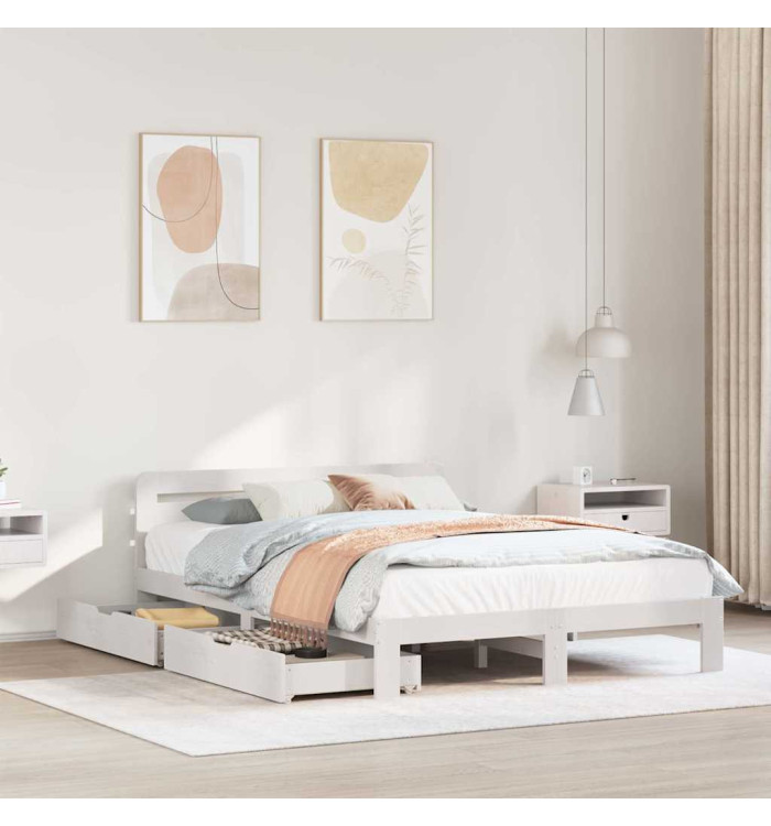 Cadre de lit sans matelas blanc 140x200 cm bois de pin massif | Mobilier & Déco