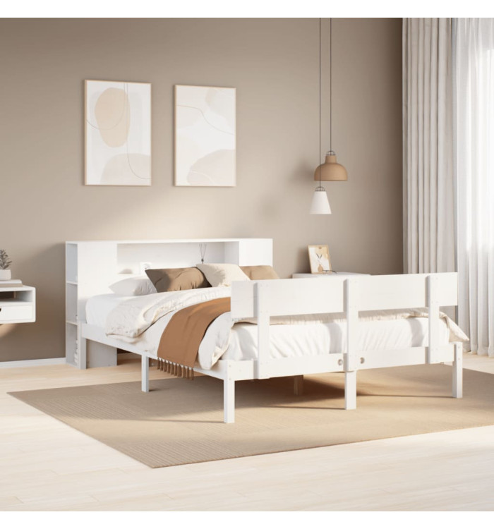 Lit bibliothèque sans matelas blanc 160x200 cm bois pin massif | Mobilier & Déco