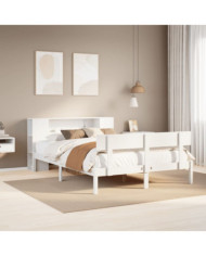 Lit bibliothèque sans matelas blanc 160x200 cm bois pin massif | Mobilier & Déco