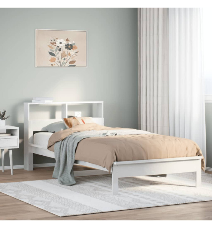 Lit bibliothèque sans matelas blanc 90x190cm bois de pin massif | Mobilier & Déco