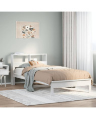 Lit bibliothèque sans matelas blanc 90x190cm bois de pin massif | Mobilier & Déco