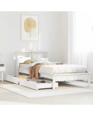 Lit bibliothèque sans matelas blanc 90x190cm bois de pin massif | Mobilier & Déco