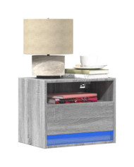 Table de chevet murale avec lumières LED sonoma gris | Mobilier & Déco