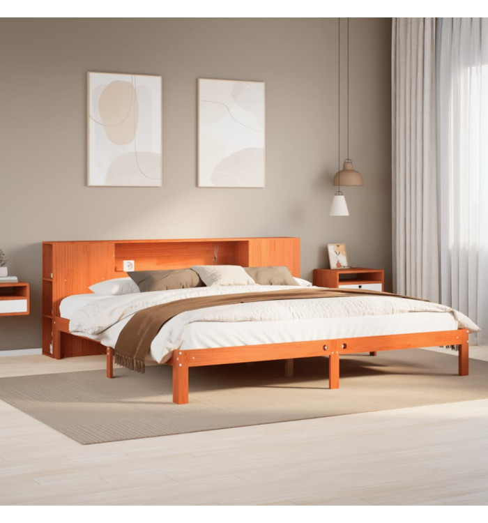 Lit bibliothèque sans matelas cire marron 180x200 cm pin massif | Mobilier & Déco
