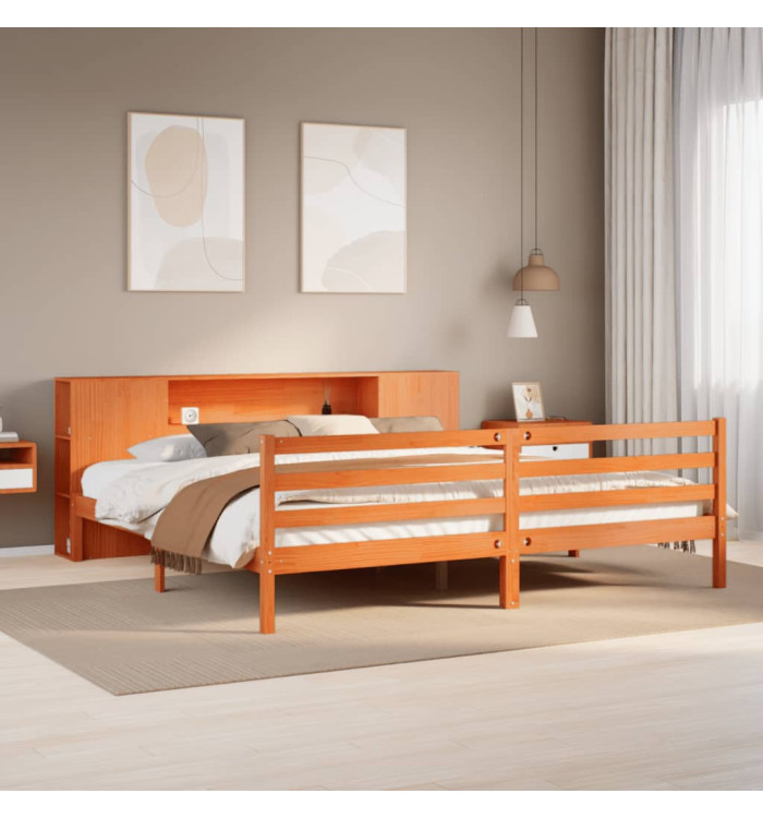 Lit bibliothèque sans matelas cire marron 180x200 cm pin massif | Mobilier & Déco
