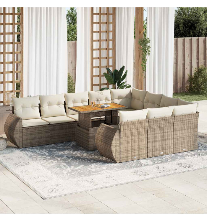 Salon de jardin 11 pcs avec coussins beige résine tressée | Mobilier & Déco