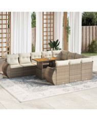 Salon de jardin 11 pcs avec coussins beige résine tressée | Mobilier & Déco