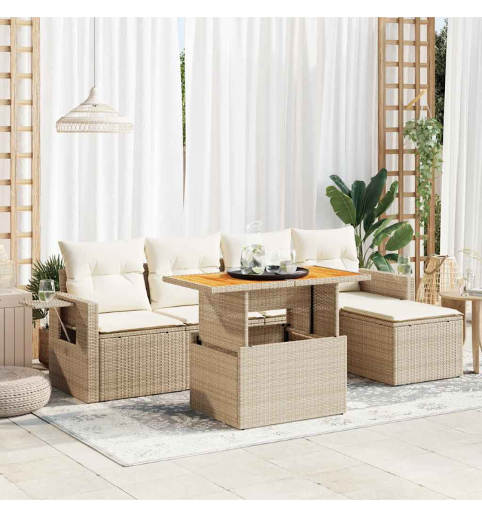Salon de jardin avec coussins 6 pcs beige résine tressée | Mobilier & Déco