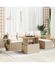 Salon de jardin avec coussins 6 pcs beige résine tressée | Mobilier & Déco