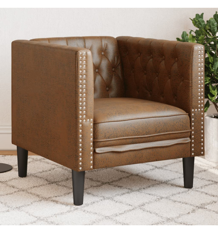 Fauteuil Chesterfield marron similicuir daim | Mobilier & Déco