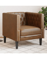Fauteuil Chesterfield marron similicuir daim | Mobilier & Déco