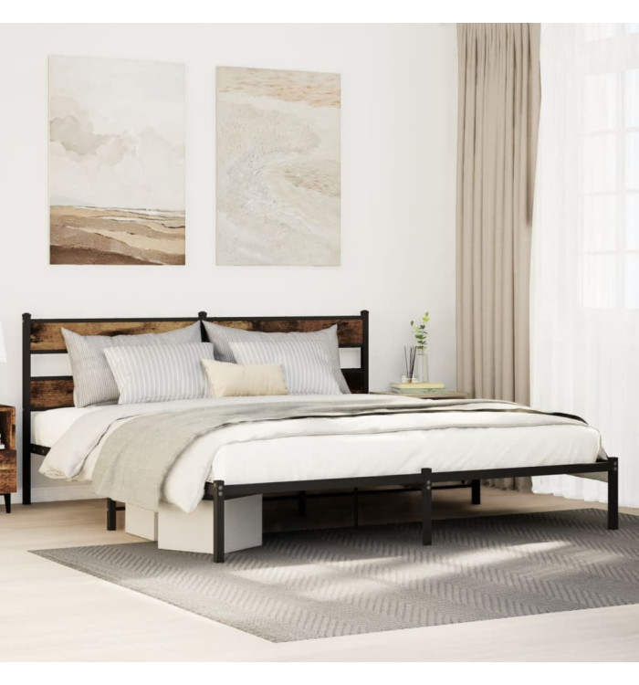 Cadre de lit en métal sans matelas chêne fumé 180x200 cm | Mobilier & Déco