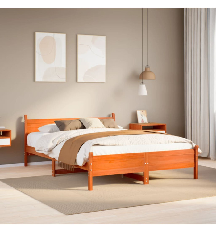 Cadre de lit sans matelas cire marron 135x190cm bois pin massif | Mobilier & Déco