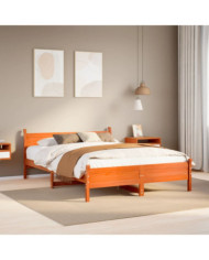 Cadre de lit sans matelas cire marron 135x190cm bois pin massif | Mobilier & Déco