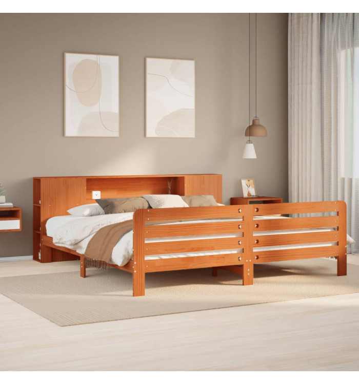 Cadre de lit sans matelas cire marron 200x200cm bois pin massif | Mobilier & Déco