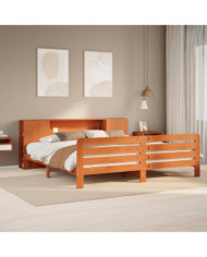 Cadre de lit sans matelas cire marron 200x200cm bois pin massif | Mobilier & Déco