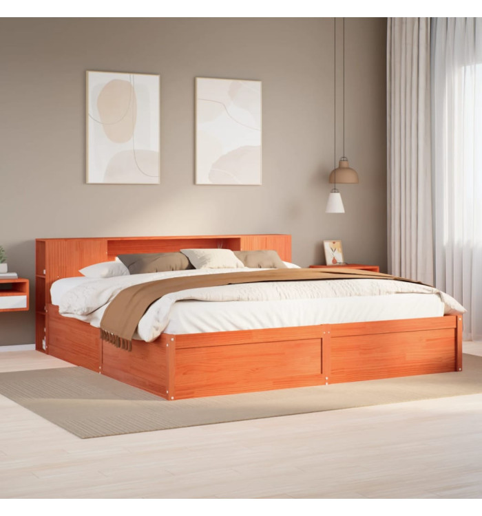 Cadre de lit sans matelas cire marron 200x200cm bois pin massif | Mobilier & Déco