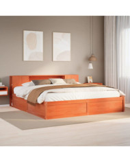 Cadre de lit sans matelas cire marron 200x200cm bois pin massif | Mobilier & Déco