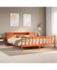 Lit bibliothèque sans matelas cire marron 200x200 cm pin massif | Mobilier & Déco