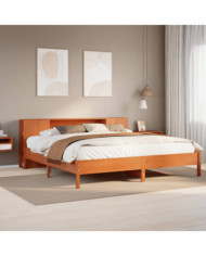 Lit bibliothèque sans matelas cire marron 200x200 cm pin massif | Mobilier & Déco