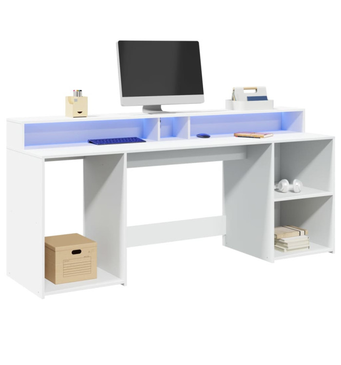 Bureau avec lumières LED blanc 200x55x91 cm bois d'ingénierie | Mobilier & Déco