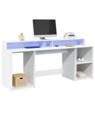 Bureau avec lumières LED blanc 200x55x91 cm bois d'ingénierie | Mobilier & Déco