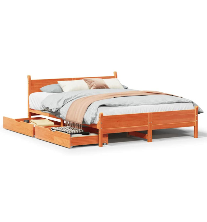 Cadre de lit sans matelas cire marron 120x200cm bois pin massif | Mobilier & Déco