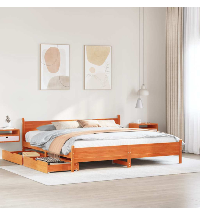 Cadre de lit sans matelas cire marron 180x200cm bois pin massif | Mobilier & Déco