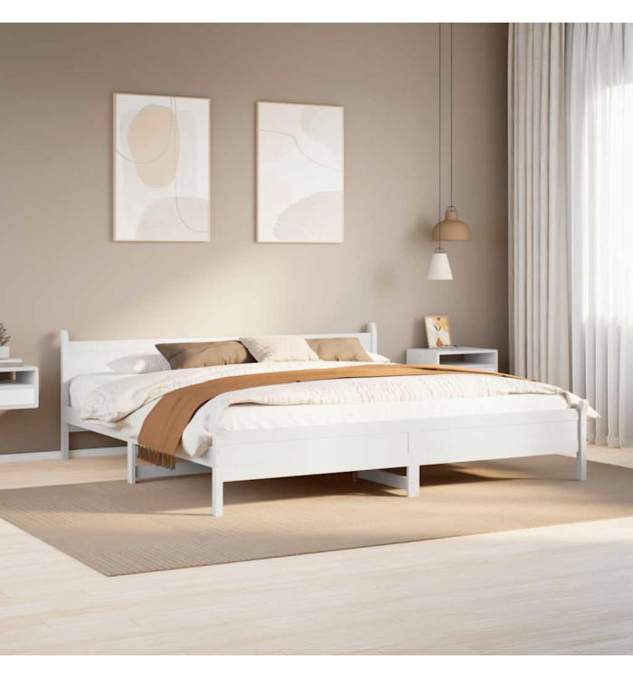 Cadre de lit sans matelas blanc 200x200 cm bois massif de pin | Mobilier & Déco